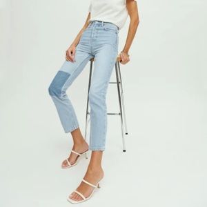 NWT Reformation Cynthia Patch High Rise Jeans Straight Tahoe